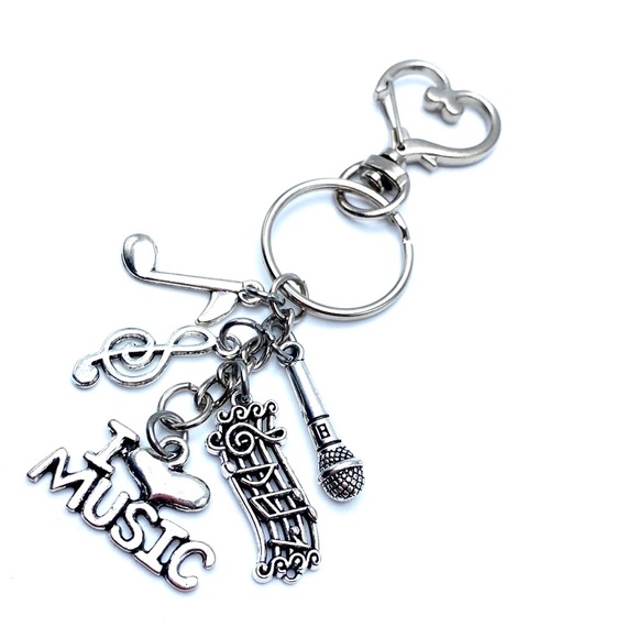 I Love Music Keychain Purse Charm Microphone - Picture 3 of 3